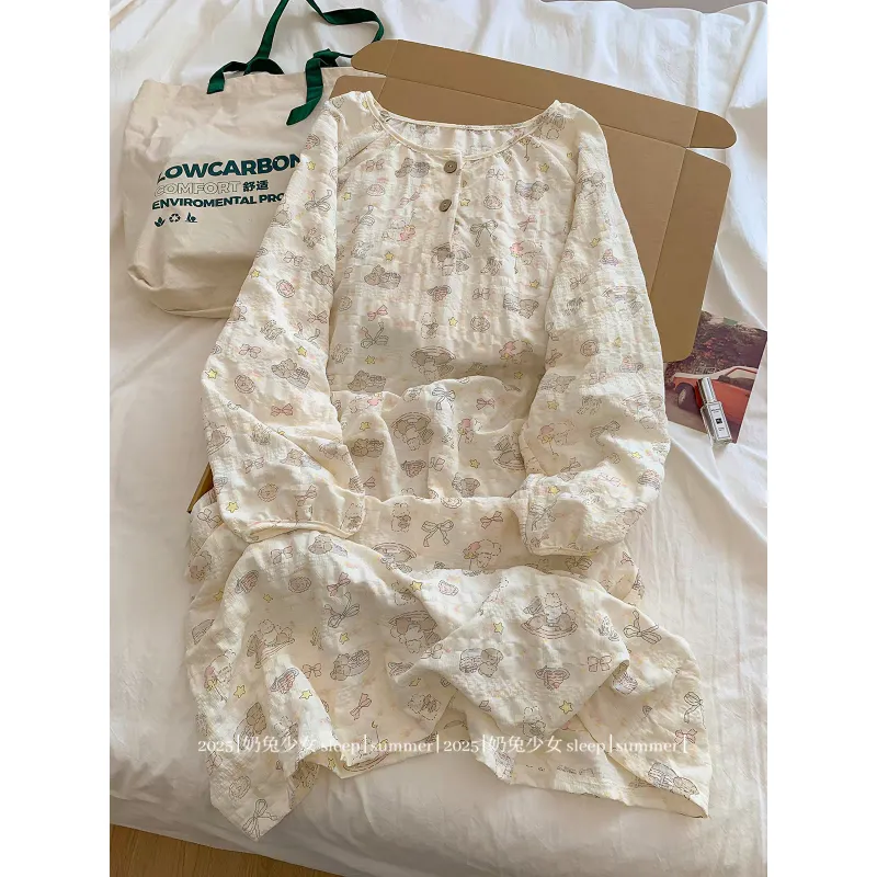 قميص نوم نسائي جديد، كاروهات دائمة، ربيع خريف، أكمام طويلة، بيجامة، ملابس منزلية كرتونية قابلة للارتداء خارجاً · بيع بالجملة · تصنيع حسب الطلب · شحن عالمي - View 1