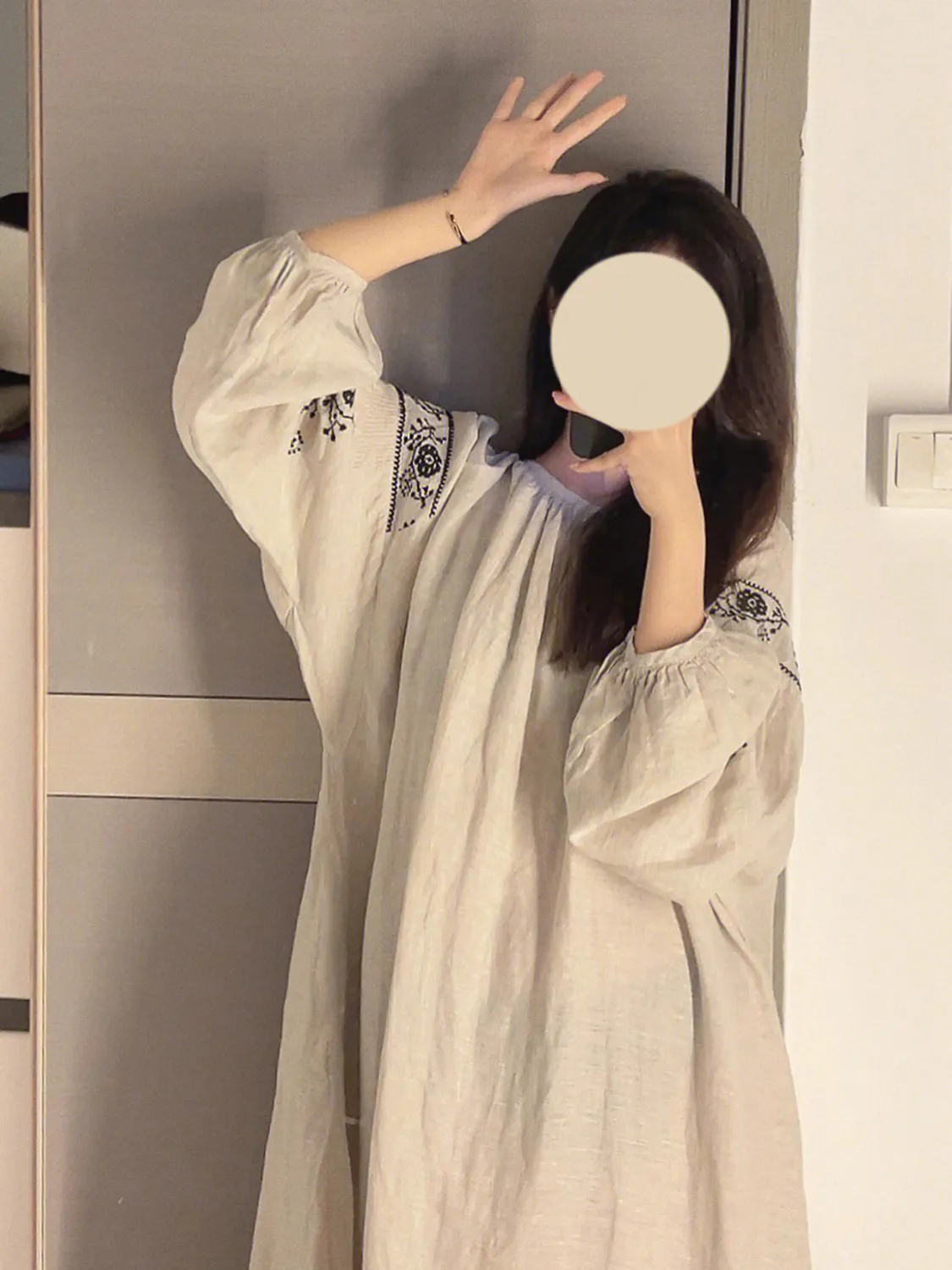 قميص نوم بأكمام طويلة من قطن الفقاعات المجعد للنساء، ربيع خريف شتاء، بيجامة نسائية، فستان طويل، فضفاض، مقاسات كبيرة، يمكن لبسه خارجاً، ملابس منزلية · بيع بالجملة · تصنيع حسب الطلب · شحن عالمي - Detail 2
