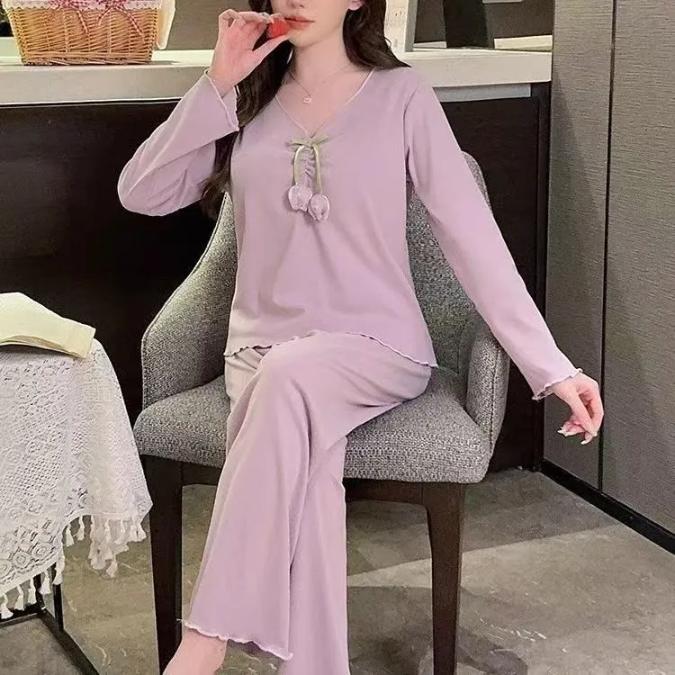 German Velvet Pajama Women Autumn Winter Long Sleeve Warm Sweet Cute Korean V-Neck Wearable Loungewear · Wholesale · OEM · Worldwide Shipping - View 2