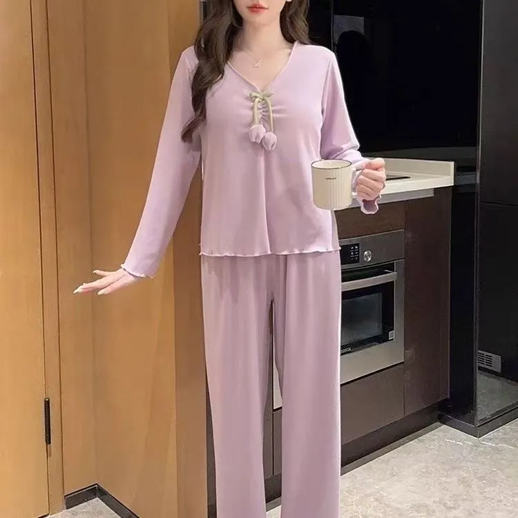 German Velvet Pajama Women Autumn Winter Long Sleeve Warm Sweet Cute Korean V-Neck Wearable Loungewear · Wholesale · OEM · Worldwide Shipping - View 1