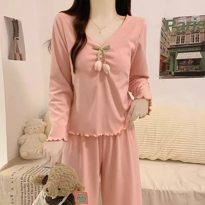 German Velvet Pajama Women Autumn Winter Long Sleeve Warm Sweet Cute Korean V-Neck Wearable Loungewear · Wholesale · OEM · Worldwide Shipping - Detail 3