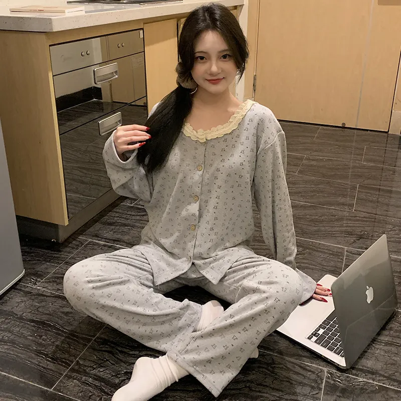 German Velvet Pajamas Women Spring Autumn Winter Sweet Cardigan Long Sleeve Small Floral Plus Size Loose Homewear Set · Wholesale · OEM · Worldwide Shipping - View 2