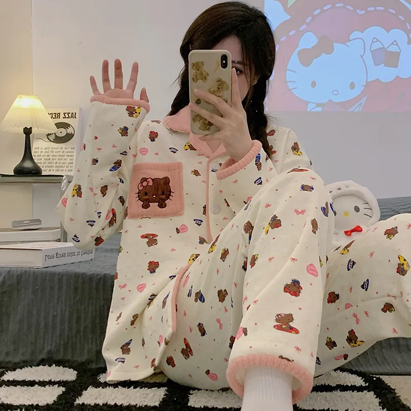 Pajamas Women Autumn Winter New Air Cotton Interlayer Long Sleeve Cardigan Set Korean Sweet Cute Princess Style Homewear · Wholesale · OEM · Worldwide Shipping