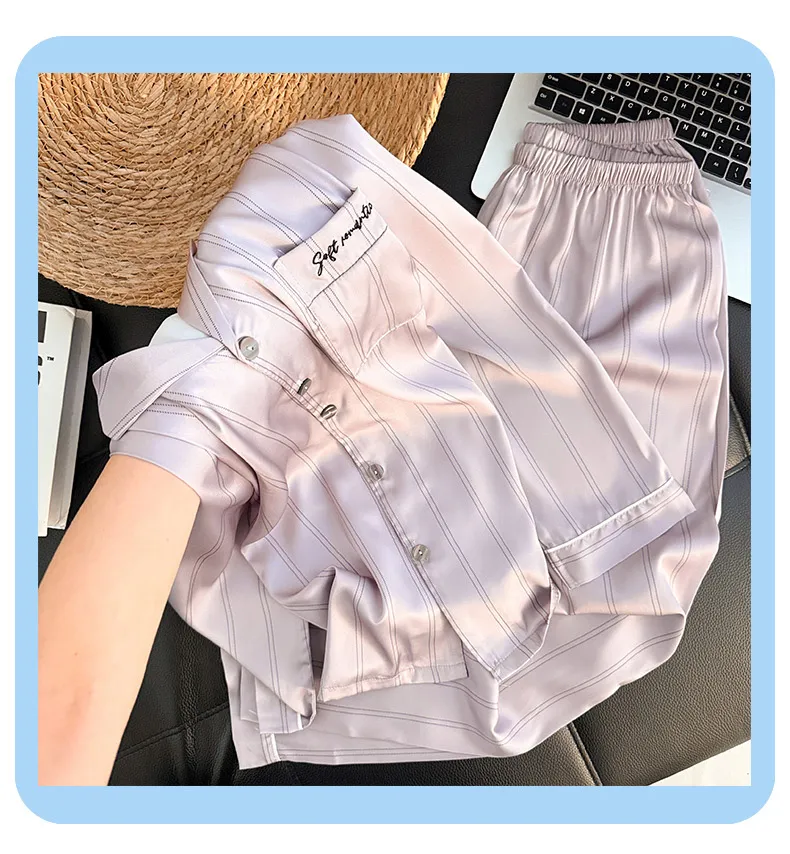 Couple Long Sleeve Long Pants Ice Silk Pajamas Spring Autumn New Casual Simple Wearable Outside Thin Two-Piece Set Loungewear · Wholesale · OEM · Worldwide Shipping - Detail 19