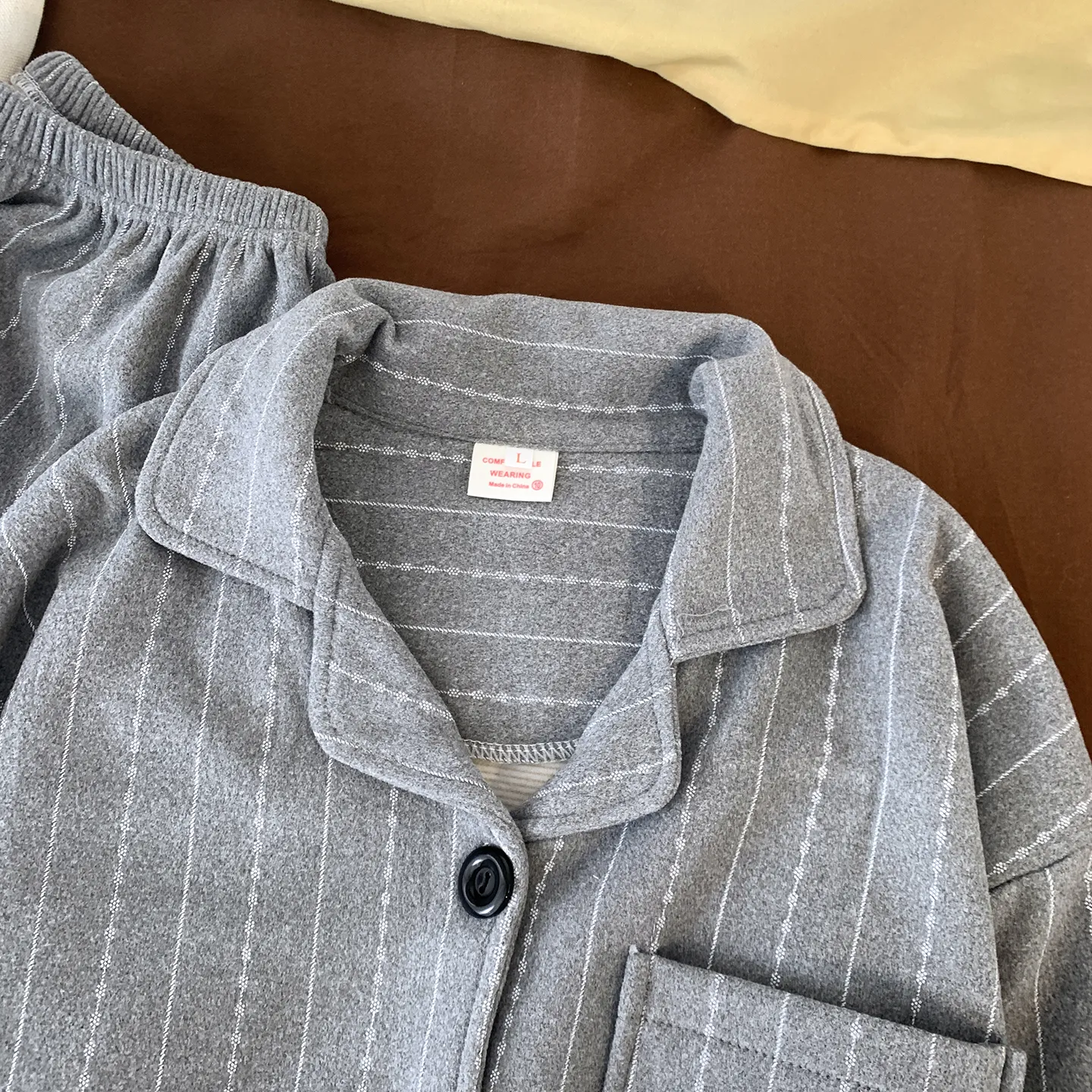 Korean Style Cashmere Striped Couple Pajamas Women's Autumn Winter Long Sleeve Thick Wearable Outside Men's Set Premium Feel · Wholesale · OEM · Worldwide Shipping - Detail 9