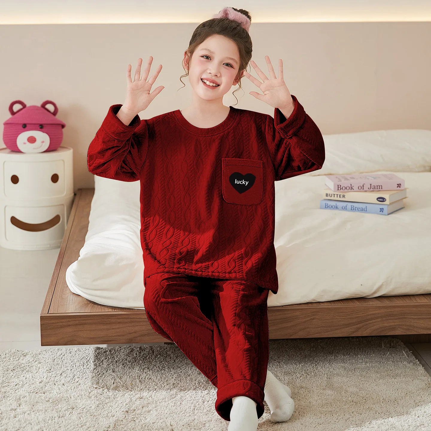 New Girls' Winter Pajama Set, Island Fleece Long Sleeve Crew Neck Pullover with Cute Cartoon Print, Warm Kids Loungewear · Wholesale · OEM · Worldwide Shipping - View 3