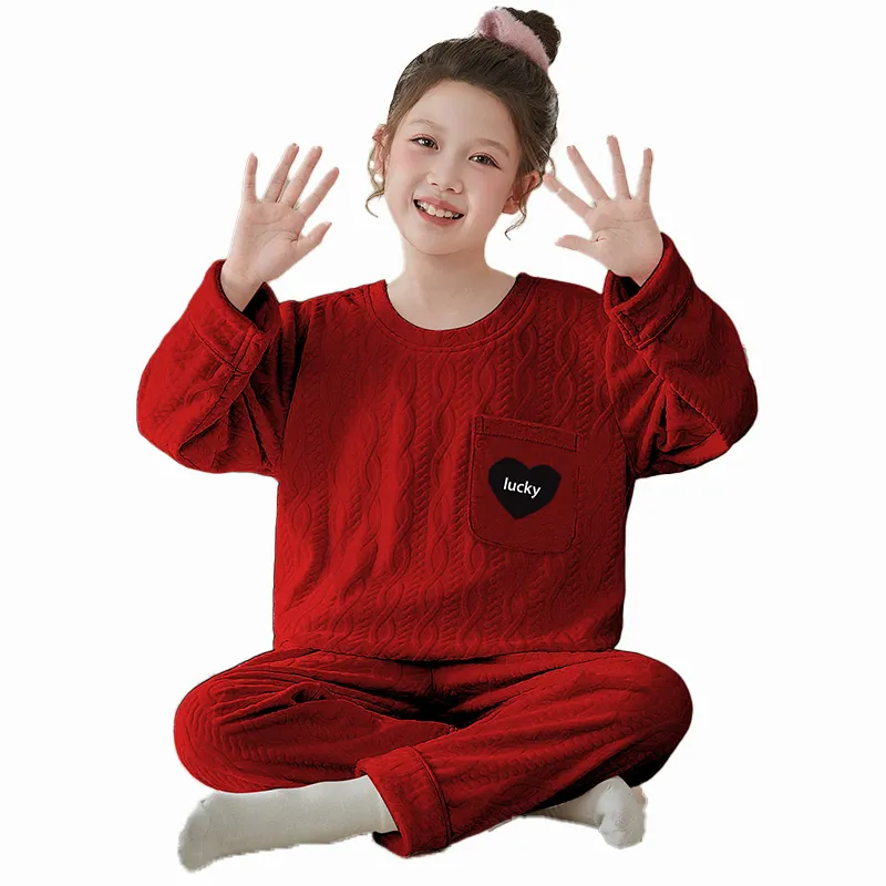 New Girls' Winter Pajama Set, Island Fleece Long Sleeve Crew Neck Pullover with Cute Cartoon Print, Warm Kids Loungewear · Wholesale · OEM · Worldwide Shipping - View 4