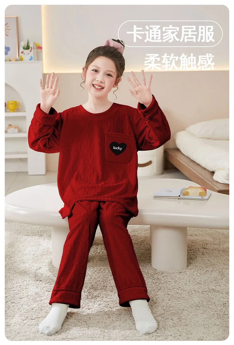New Girls' Winter Pajama Set, Island Fleece Long Sleeve Crew Neck Pullover with Cute Cartoon Print, Warm Kids Loungewear · Wholesale · OEM · Worldwide Shipping - Detail 8