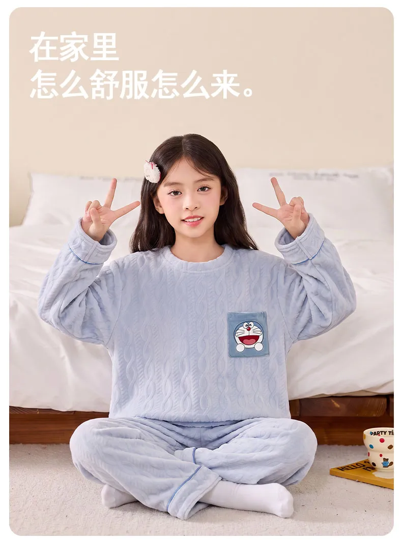 New Girls' Winter Pajama Set, Island Fleece Long Sleeve Crew Neck Pullover with Cute Cartoon Print, Warm Kids Loungewear · Wholesale · OEM · Worldwide Shipping - Detail 17