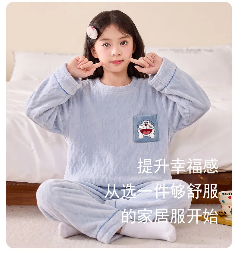 New Girls' Winter Pajama Set, Island Fleece Long Sleeve Crew Neck Pullover with Cute Cartoon Print, Warm Kids Loungewear · Wholesale · OEM · Worldwide Shipping - Detail 12