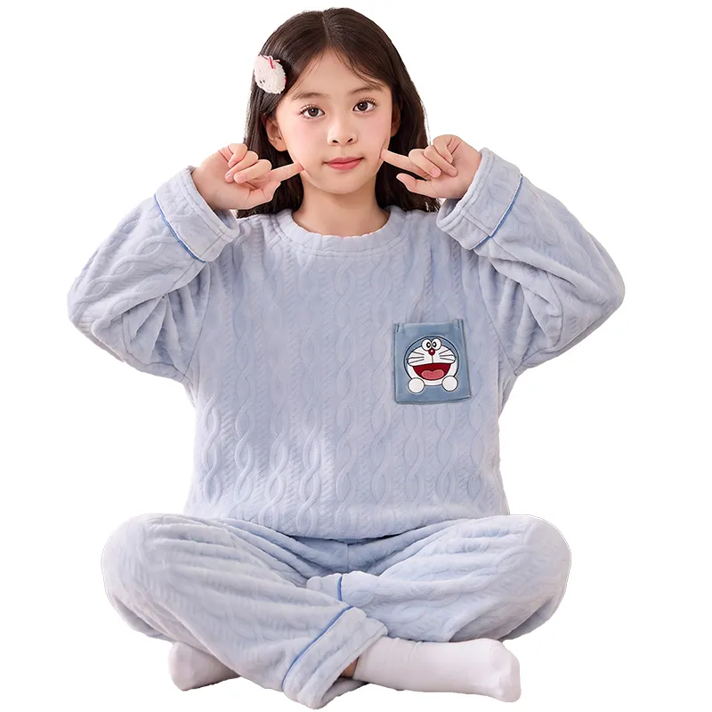 New Girls' Winter Pajama Set, Island Fleece Long Sleeve Crew Neck Pullover with Cute Cartoon Print, Warm Kids Loungewear · Wholesale · OEM · Worldwide Shipping - View 4