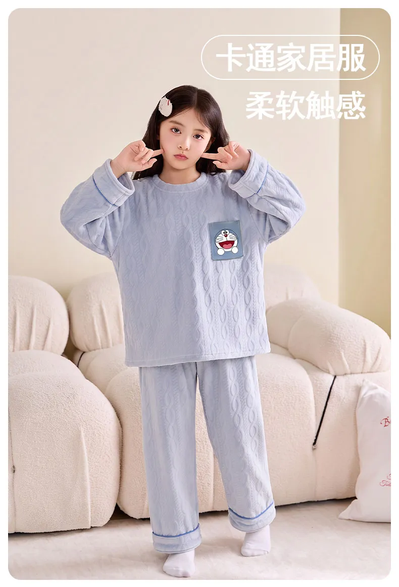New Girls' Winter Pajama Set, Island Fleece Long Sleeve Crew Neck Pullover with Cute Cartoon Print, Warm Kids Loungewear · Wholesale · OEM · Worldwide Shipping - Detail 8