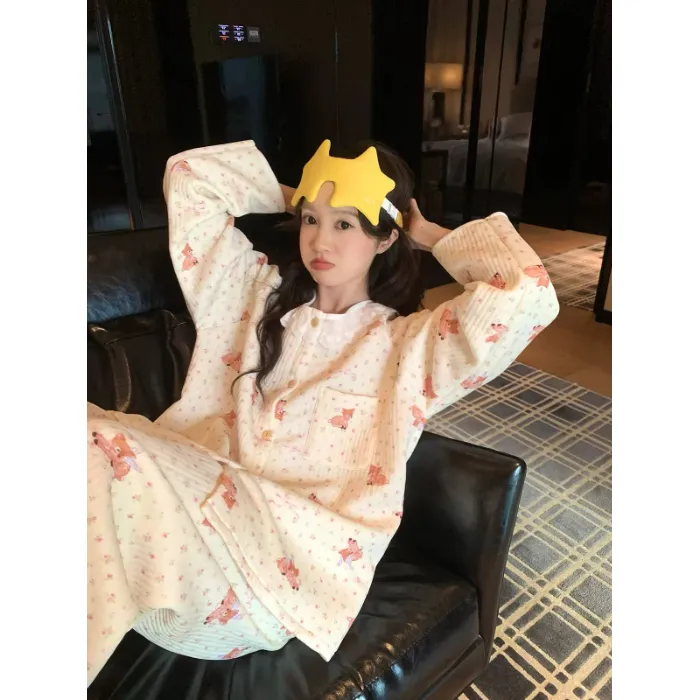 Set Piyama Cardigan 240g Air Quilted Korea Style Wanita dengan Renda, Kupu-kupu, dan Motif Bunga · Grosir · OEM · Pengiriman Global - Detail 5