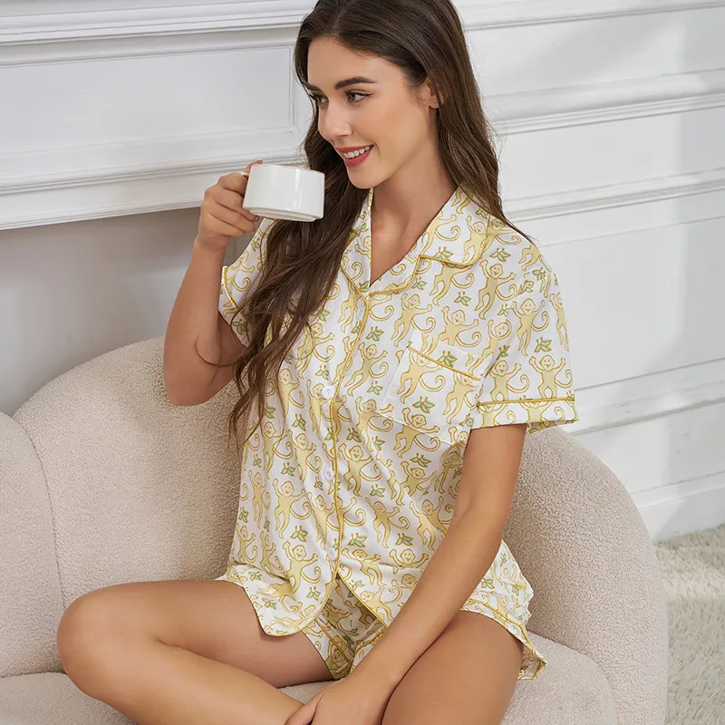 Western-Style Plus Size Women's Summer Pajama Set, Short Sleeve Top and Shorts, Amazon Bestseller Thin Casual Slimming Loungewear · Wholesale · OEM · Worldwide Shipping - View 3