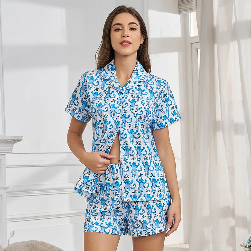 2025 New Europe & US Cross-Border Plus Size Women's Pajama Set, Cartoon Monkey Print Soft Thin Short Sleeve Top and Shorts, Summer Loungewear · Wholesale · OEM · Worldwide Shipping