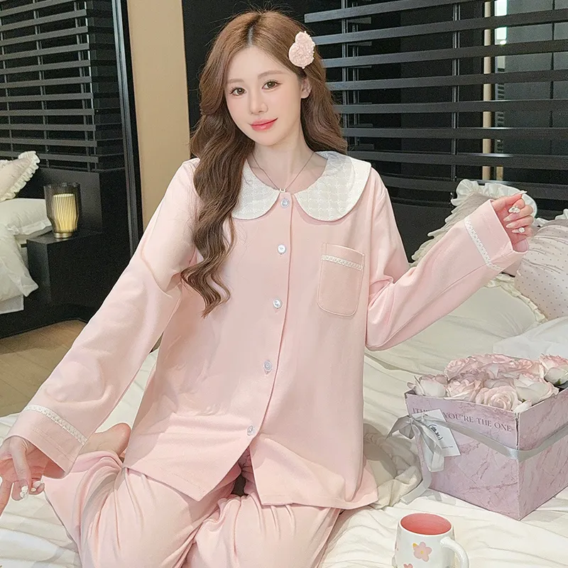 1205WE# New Women's Autumn/Winter Double-Sided Dralon Fleece Pajama Set, Long Sleeve Cardigan with Lapel Collar, Sweet Loungewear · Wholesale · OEM · Worldwide Shipping