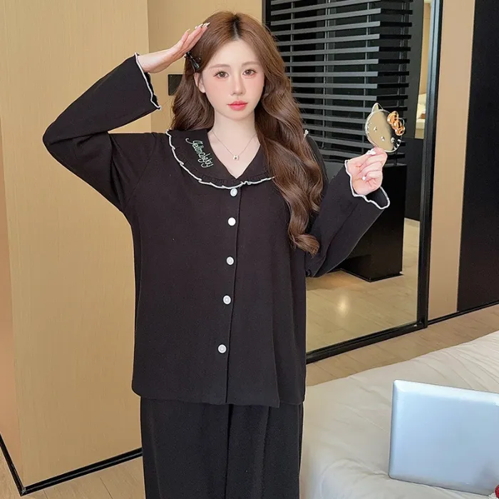 1205WE# New Women's Autumn/Winter Double-Sided Dralon Fleece Pajama Set, Long Sleeve Cardigan with Lapel Collar, Sweet Loungewear · Wholesale · OEM · Worldwide Shipping - Detail 3