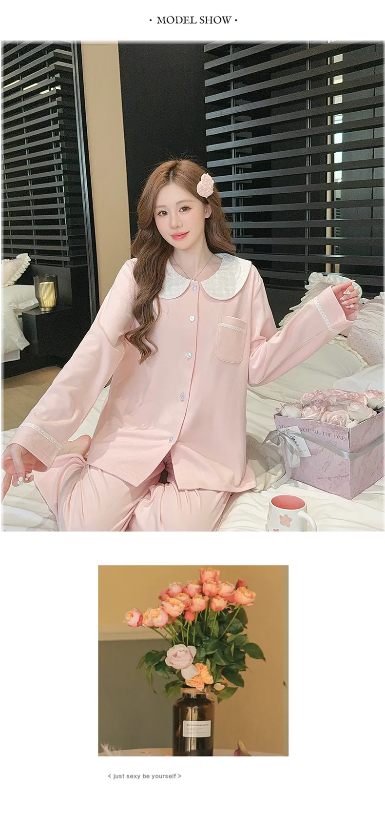 1205WE# New Women's Autumn/Winter Double-Sided Dralon Fleece Pajama Set, Long Sleeve Cardigan with Lapel Collar, Sweet Loungewear · Wholesale · OEM · Worldwide Shipping - Detail 13
