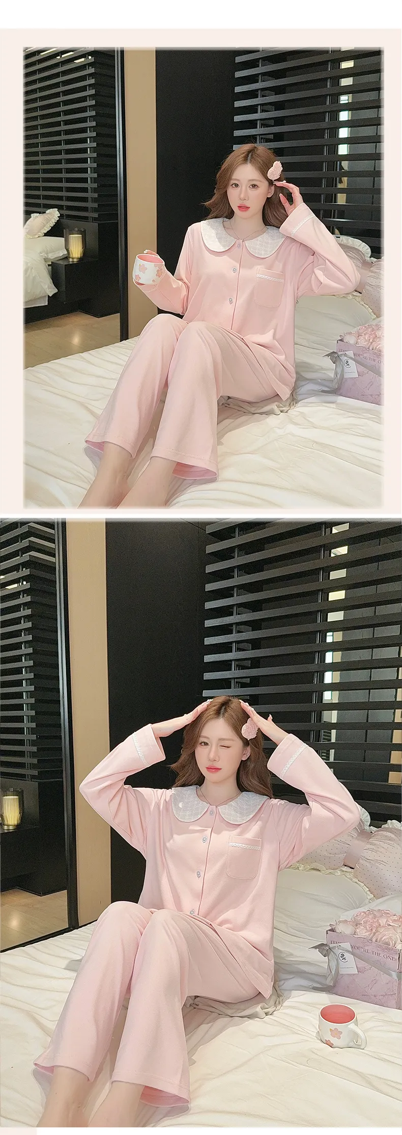 1205WE# New Women's Autumn/Winter Double-Sided Dralon Fleece Pajama Set, Long Sleeve Cardigan with Lapel Collar, Sweet Loungewear · Wholesale · OEM · Worldwide Shipping - Detail 17