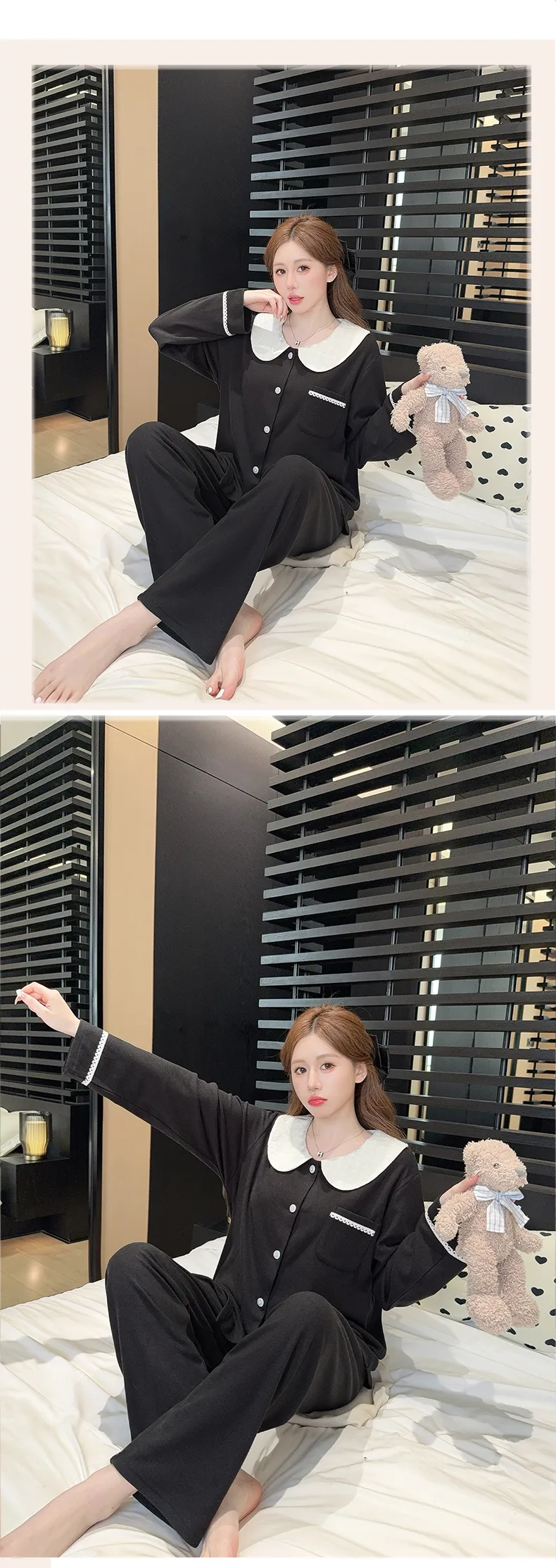 1205WE# New Women's Autumn/Winter Double-Sided Dralon Fleece Pajama Set, Long Sleeve Cardigan with Lapel Collar, Sweet Loungewear · Wholesale · OEM · Worldwide Shipping - Detail 23