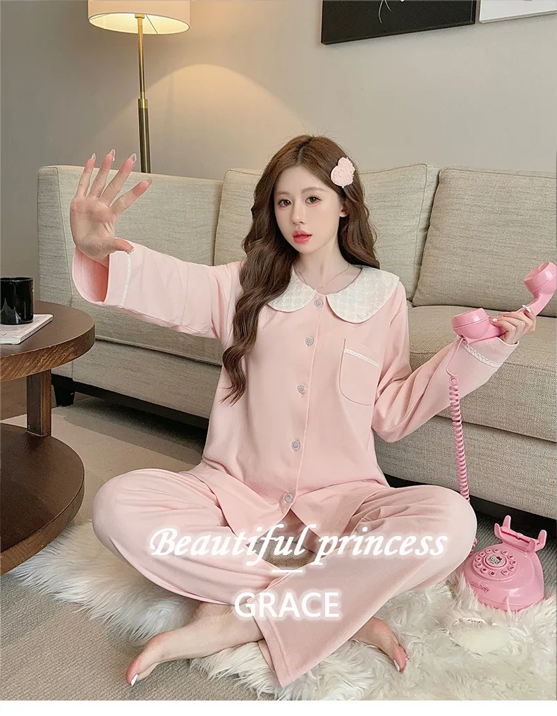 1205WE# New Women's Autumn/Winter Double-Sided Dralon Fleece Pajama Set, Long Sleeve Cardigan with Lapel Collar, Sweet Loungewear · Wholesale · OEM · Worldwide Shipping - Detail 8