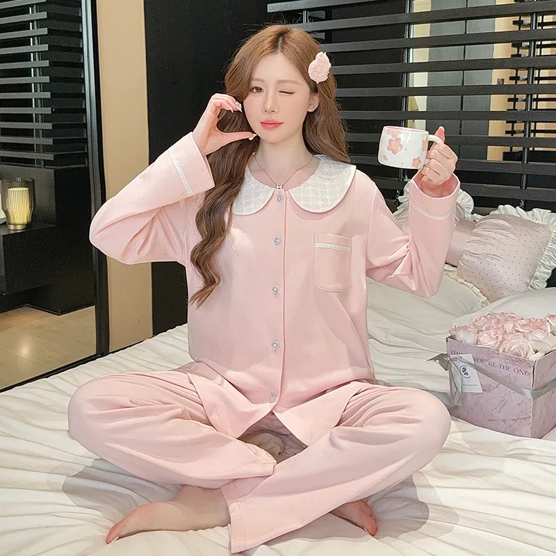 1205WE# New Women's Autumn/Winter Double-Sided Dralon Fleece Pajama Set, Long Sleeve Cardigan with Lapel Collar, Sweet Loungewear · Wholesale · OEM · Worldwide Shipping - View 2