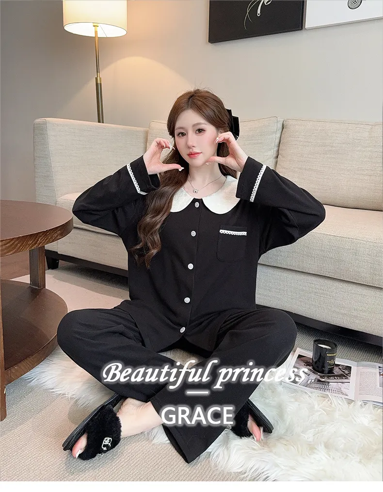 1205WE# New Women's Autumn/Winter Double-Sided Dralon Fleece Pajama Set, Long Sleeve Cardigan with Lapel Collar, Sweet Loungewear · Wholesale · OEM · Worldwide Shipping - Detail 19