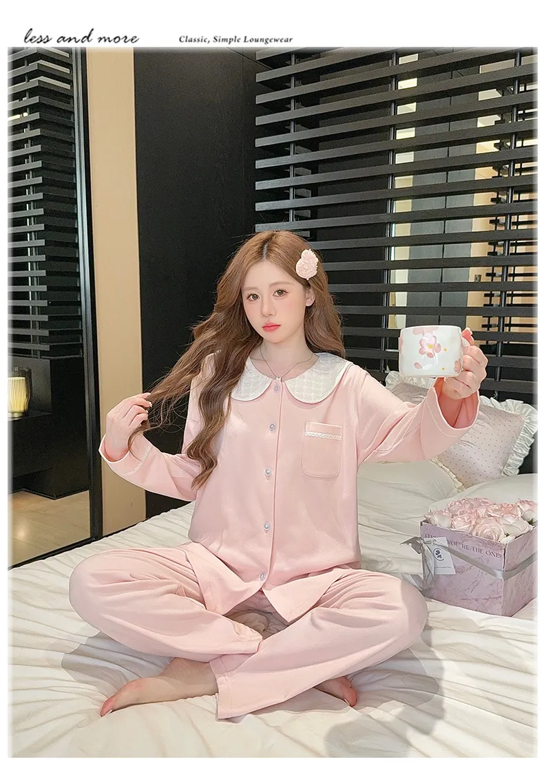 1205WE# New Women's Autumn/Winter Double-Sided Dralon Fleece Pajama Set, Long Sleeve Cardigan with Lapel Collar, Sweet Loungewear · Wholesale · OEM · Worldwide Shipping - Detail 15