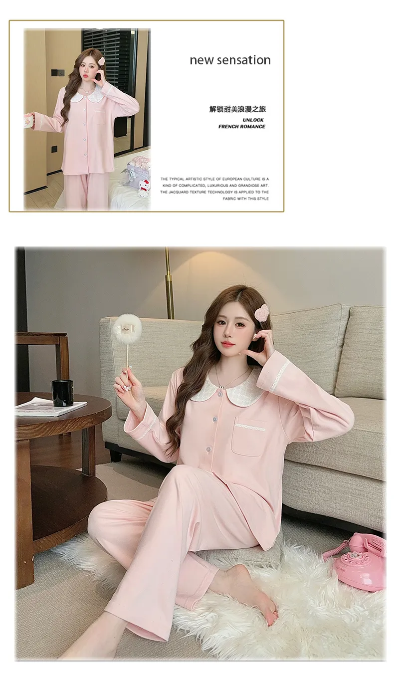 1205WE# New Women's Autumn/Winter Double-Sided Dralon Fleece Pajama Set, Long Sleeve Cardigan with Lapel Collar, Sweet Loungewear · Wholesale · OEM · Worldwide Shipping - Detail 9