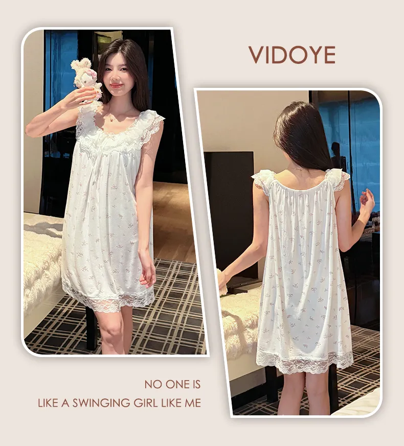 French Polka Dot Cute Dots Lace Sweet Girl Modal Bow Nightdress Casual Flutter Sleeve Thin · Wholesale · OEM · Worldwide Shipping - Detail 9