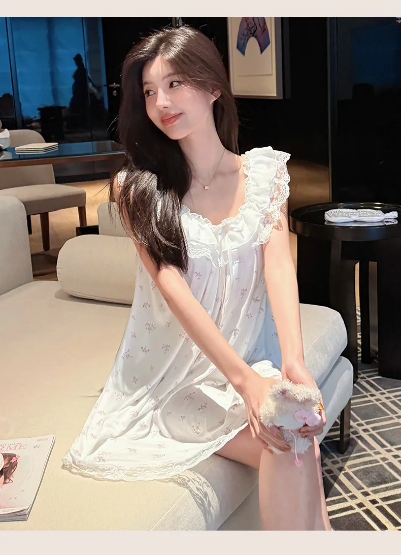 French Polka Dot Cute Dots Lace Sweet Girl Modal Bow Nightdress Casual Flutter Sleeve Thin · Wholesale · OEM · Worldwide Shipping - Detail 12