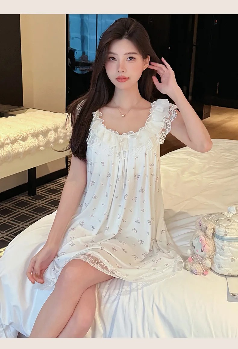 French Polka Dot Cute Dots Lace Sweet Girl Modal Bow Nightdress Casual Flutter Sleeve Thin · Wholesale · OEM · Worldwide Shipping - Detail 4