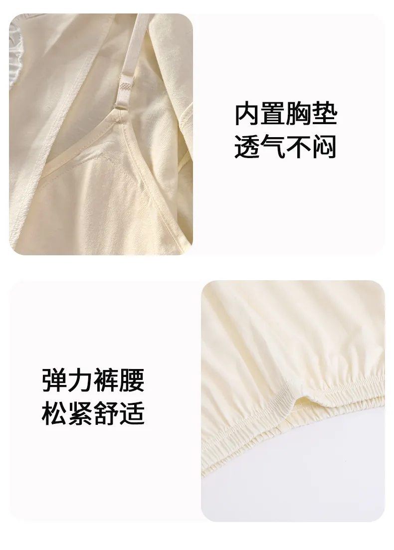 여름 순면 얇은 반팔 파자마 여성 파자마 세트 반바지 가디건 조절 가능 가슴패드 포함 전면 면 홈웨어 · 도매 · OEM · 전 세계 배송 - Detail 16