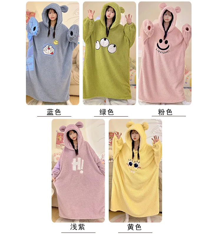 Women's Pajamas Winter New Rose Velvet Hooded Nightdress Korean Style Loose Plus Size 150kg Wearable Loungewear · Wholesale · OEM · Worldwide Shipping - Detail 2