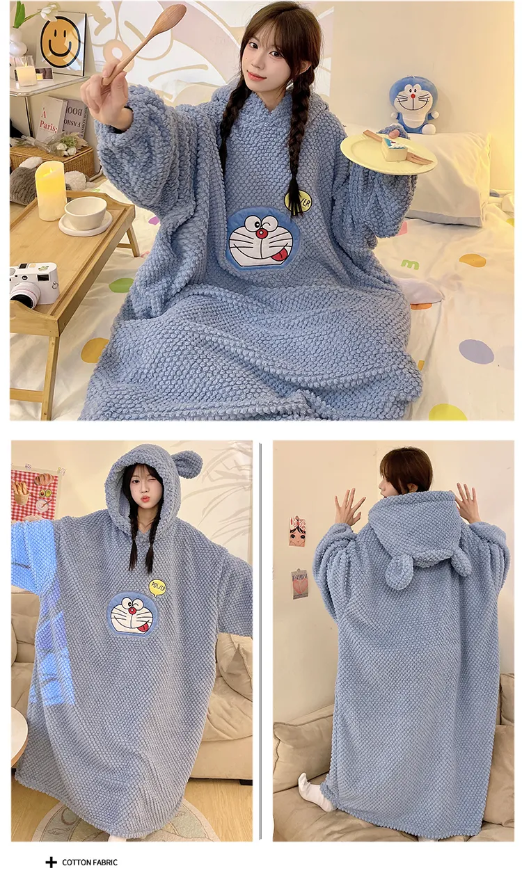 Women's Pajamas Winter New Rose Velvet Hooded Nightdress Korean Style Loose Plus Size 150kg Wearable Loungewear · Wholesale · OEM · Worldwide Shipping - Detail 7