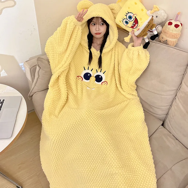 Women's Pajamas Winter New Rose Velvet Hooded Nightdress Korean Style Loose Plus Size 150kg Wearable Loungewear · Wholesale · OEM · Worldwide Shipping - View 4