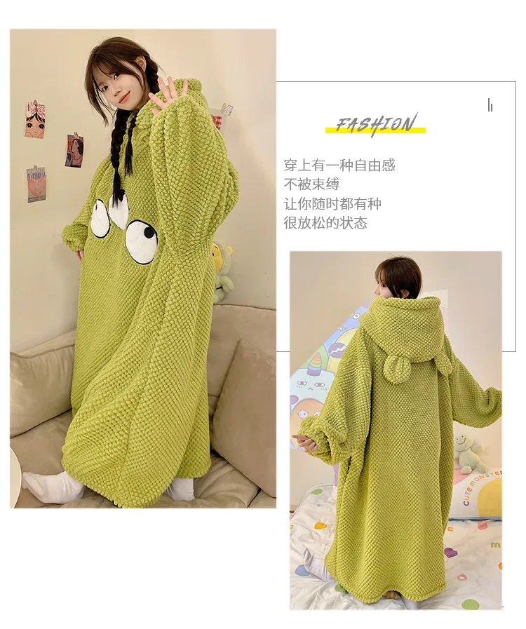 Women's Pajamas Winter New Rose Velvet Hooded Nightdress Korean Style Loose Plus Size 150kg Wearable Loungewear · Wholesale · OEM · Worldwide Shipping - Detail 12