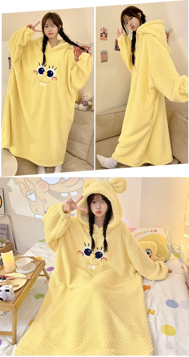 Women's Pajamas Winter New Rose Velvet Hooded Nightdress Korean Style Loose Plus Size 150kg Wearable Loungewear · Wholesale · OEM · Worldwide Shipping - Detail 20