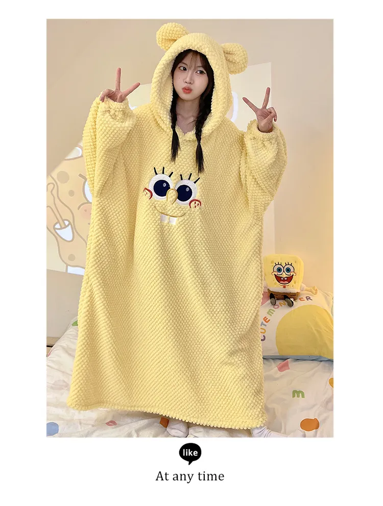 Women's Pajamas Winter New Rose Velvet Hooded Nightdress Korean Style Loose Plus Size 150kg Wearable Loungewear · Wholesale · OEM · Worldwide Shipping - Detail 21