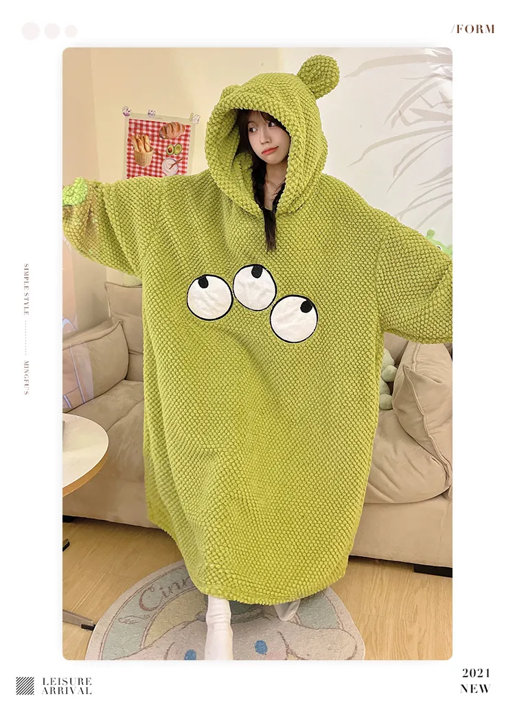 Women's Pajamas Winter New Rose Velvet Hooded Nightdress Korean Style Loose Plus Size 150kg Wearable Loungewear · Wholesale · OEM · Worldwide Shipping - Detail 11