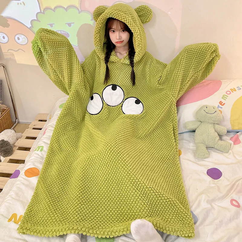 Women's Pajamas Winter New Rose Velvet Hooded Nightdress Korean Style Loose Plus Size 150kg Wearable Loungewear · Wholesale · OEM · Worldwide Shipping - View 2