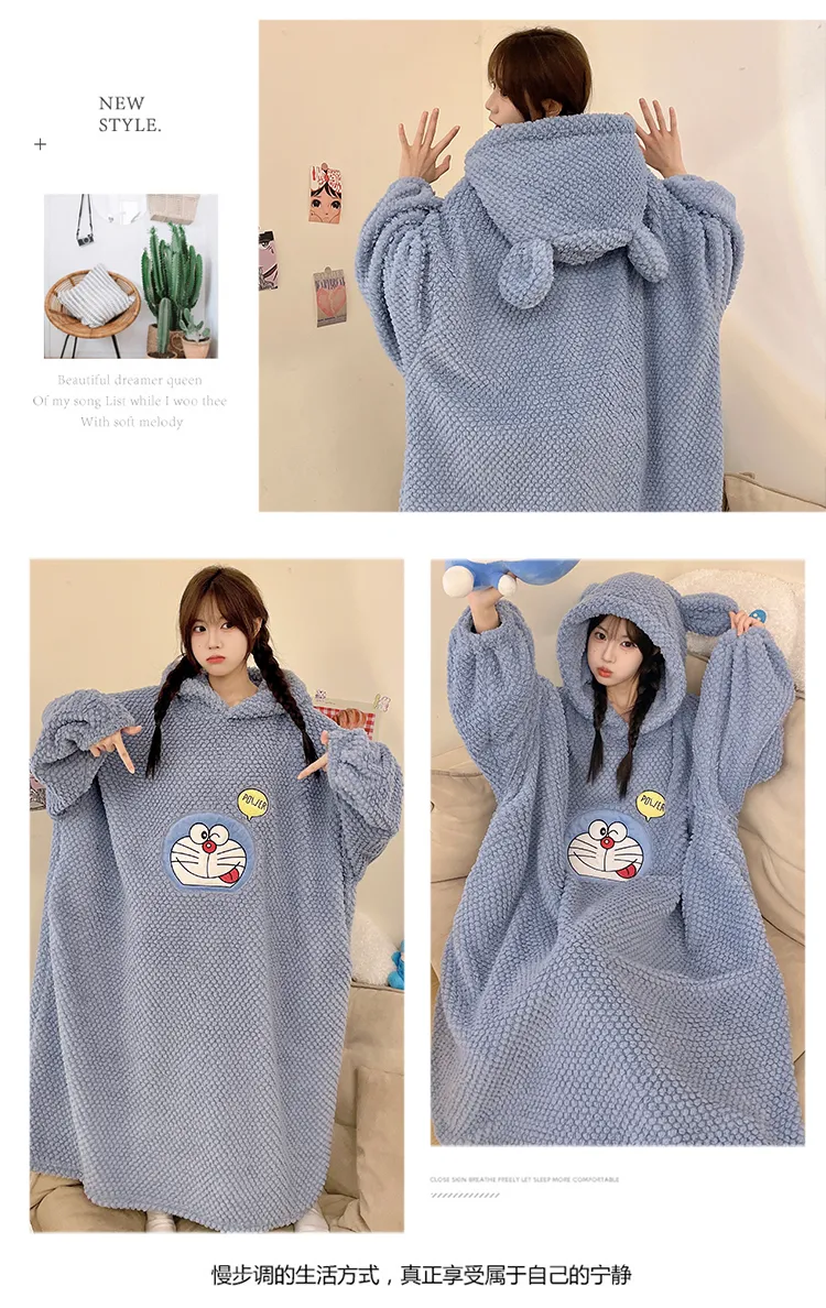 Women's Pajamas Winter New Rose Velvet Hooded Nightdress Korean Style Loose Plus Size 150kg Wearable Loungewear · Wholesale · OEM · Worldwide Shipping - Detail 6