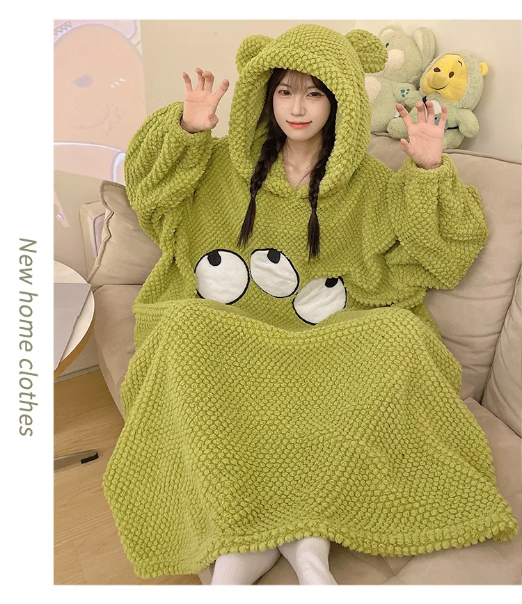 Women's Pajamas Winter New Rose Velvet Hooded Nightdress Korean Style Loose Plus Size 150kg Wearable Loungewear · Wholesale · OEM · Worldwide Shipping - Detail 9