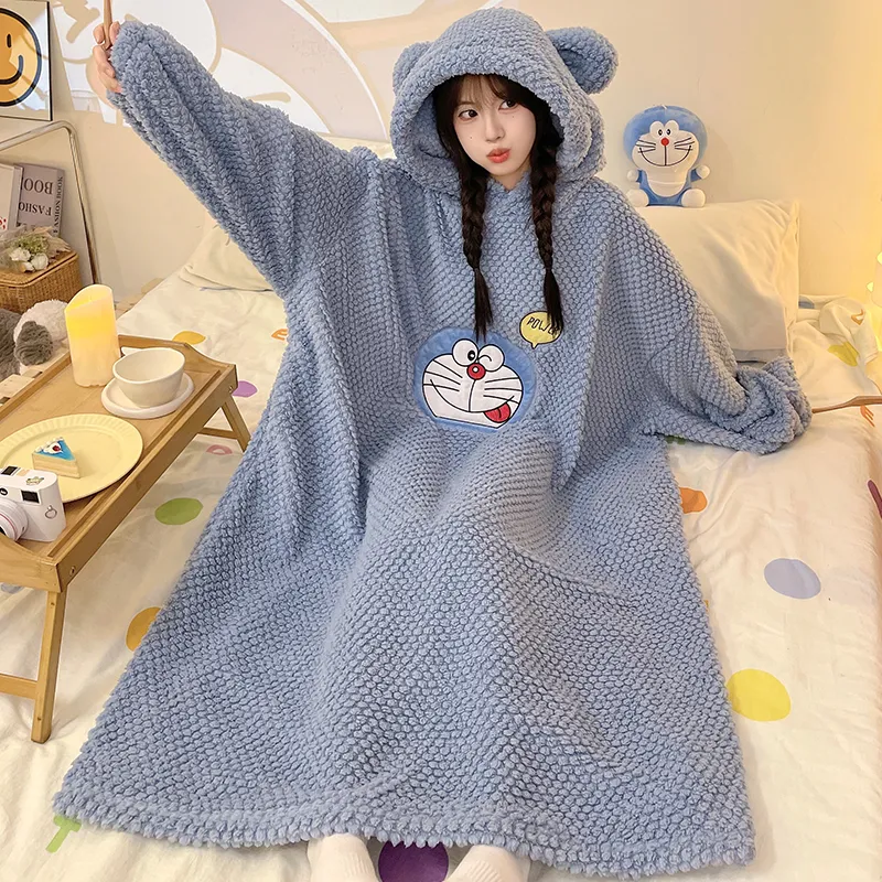 Women's Pajamas Winter New Rose Velvet Hooded Nightdress Korean Style Loose Plus Size 150kg Wearable Loungewear · Wholesale · OEM · Worldwide Shipping - View 3