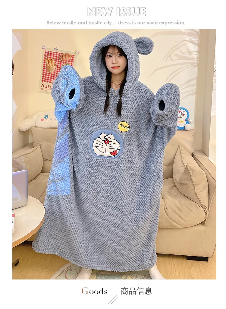 Women's Pajamas Winter New Rose Velvet Hooded Nightdress Korean Style Loose Plus Size 150kg Wearable Loungewear · Wholesale · OEM · Worldwide Shipping - Detail 1