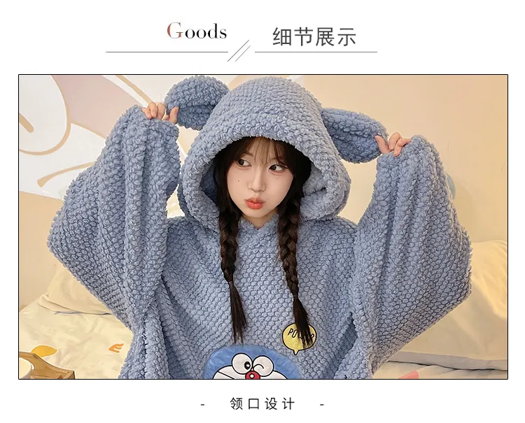 Women's Pajamas Winter New Rose Velvet Hooded Nightdress Korean Style Loose Plus Size 150kg Wearable Loungewear · Wholesale · OEM · Worldwide Shipping - Detail 4