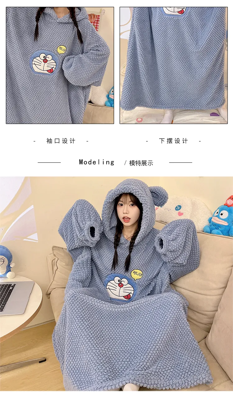 Women's Pajamas Winter New Rose Velvet Hooded Nightdress Korean Style Loose Plus Size 150kg Wearable Loungewear · Wholesale · OEM · Worldwide Shipping - Detail 5