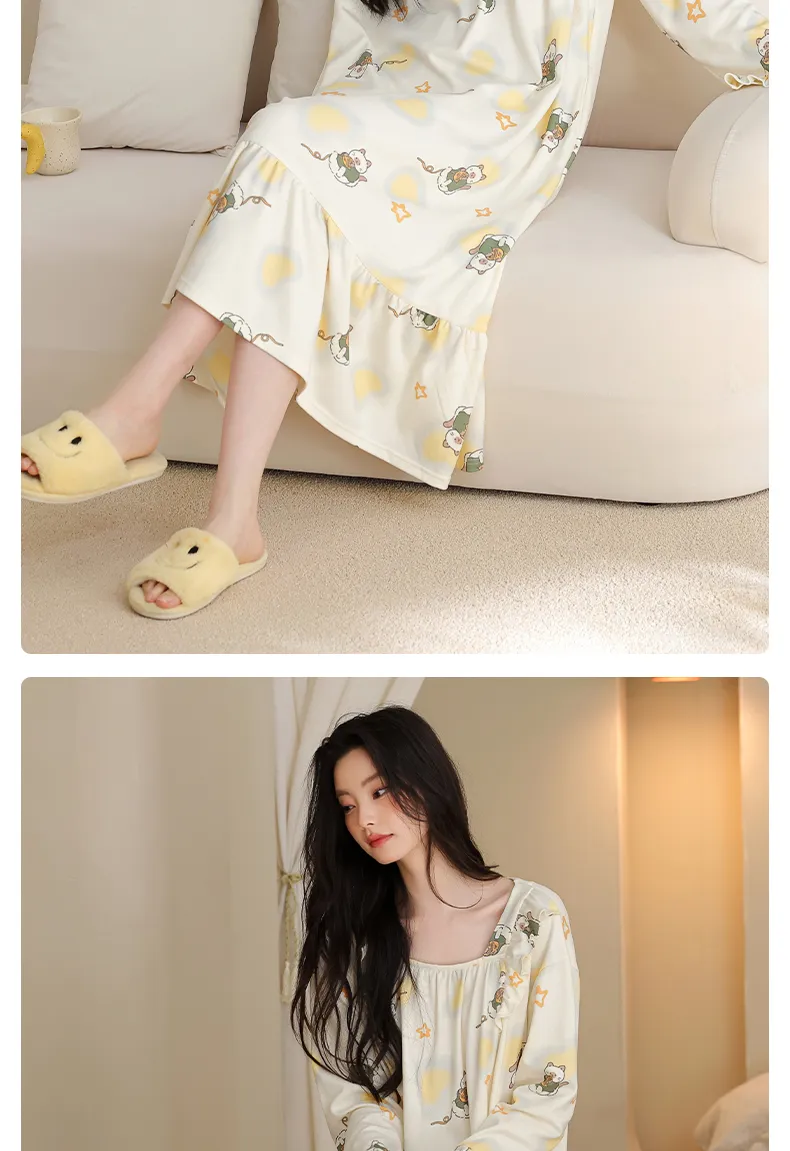 Women's Spring Autumn New Pure Cotton Long Sleeve Nightdress Casual Simple Pullover Princess Collar Wearable Outside Loose Home Dress · Wholesale · OEM · Worldwide Shipping - Detail 7