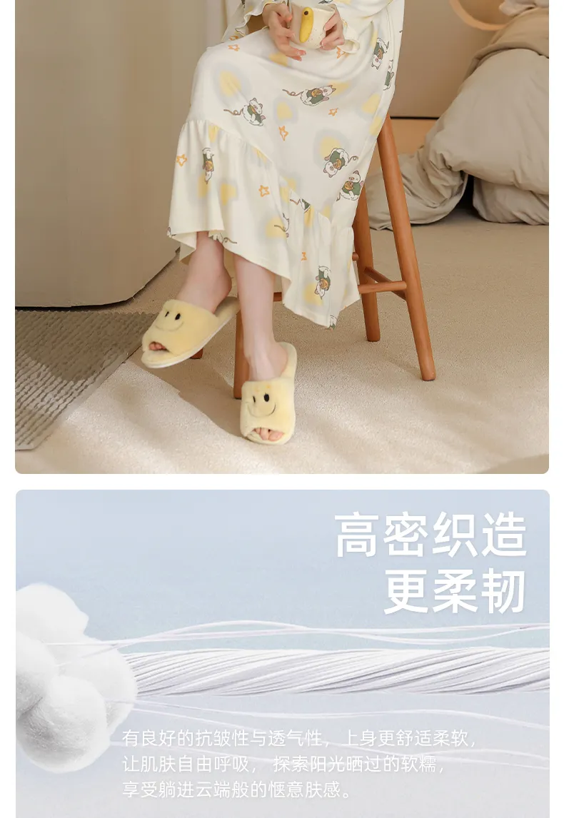 Women's Spring Autumn New Pure Cotton Long Sleeve Nightdress Casual Simple Pullover Princess Collar Wearable Outside Loose Home Dress · Wholesale · OEM · Worldwide Shipping - Detail 8