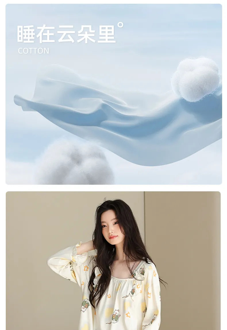 Women's Spring Autumn New Pure Cotton Long Sleeve Nightdress Casual Simple Pullover Princess Collar Wearable Outside Loose Home Dress · Wholesale · OEM · Worldwide Shipping - Detail 3